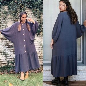 Formation Design Studio Oversized Button Down Maxi Shirt Dress Silk Womens M/L
